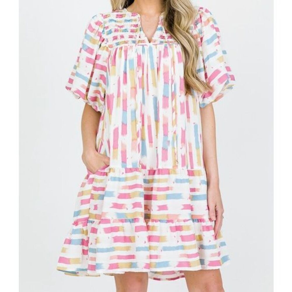 Entro Women’s Multl Color Segment Stripes Dress Sz Medium NEW